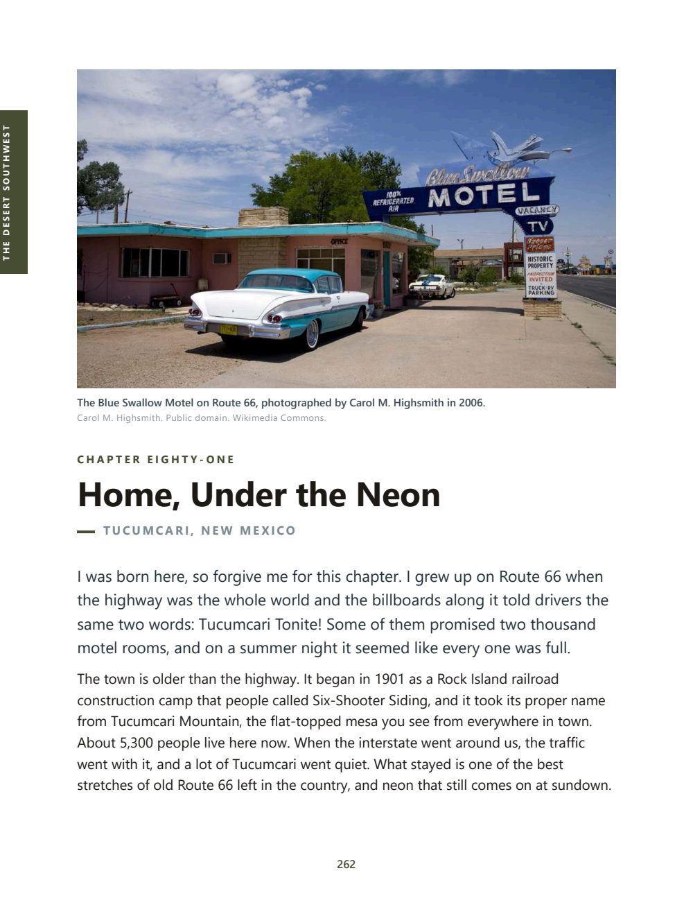 A real page from the book: chapter 81, Home, Under the Neon, about Tucumcari, New Mexico